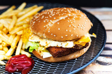 Cheese burger - American cheese chicken burger with fresh salad