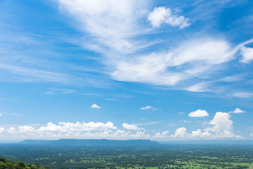 Fototapeta na wymiar Landscape high angle view with cirrostratus cloudscape or Fluffy cirrus clouds on blue sky, Beautiful cirrocumulus on the high altitude layer