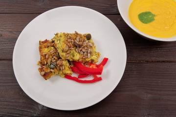 Azuki with vegetables on steam on a table