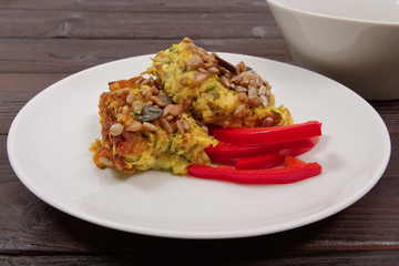 Azuki with vegetables on steam on a table