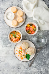 Chicken cutlets steamed with vegetables