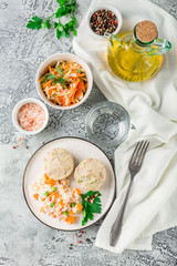 Chicken cutlets steamed with vegetables