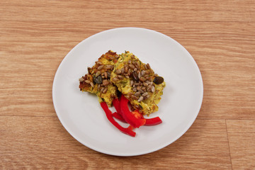 Azuki with vegetables on steam on a table