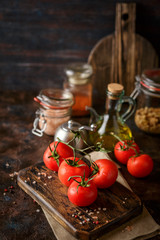 Cutting board with cherry tomatoes