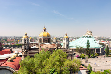 Shrine of Our Lady of Guadalupe, view of the old basilica from the eighteenth century and a new larger one from the 70's of the last century Mexico
