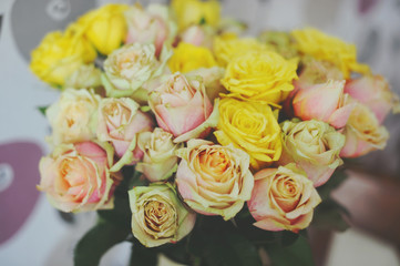 Bouquet of beauty yellow and shade pink roses