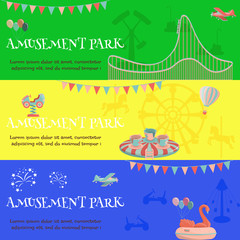 Amusement park funfair horizontal banner