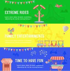 Amusement park funfair horizontal banner