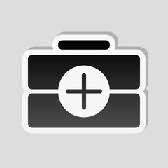 first-aid kit, simple icon. Sticker style with white border and