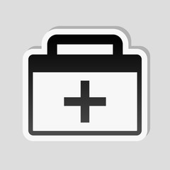first-aid kit, simple icon. Sticker style with white border and