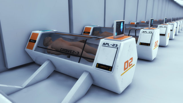 3D Humanoid Clones in futuristic capsules