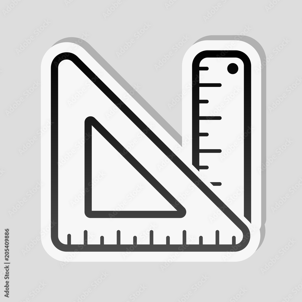 Poster simple ruler and triangle. sticker style with white border and s