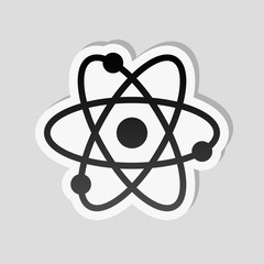 scientific atom symbol, simple icon. Sticker style with white bo