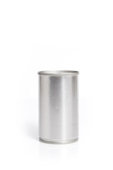 A tin food can on a white background