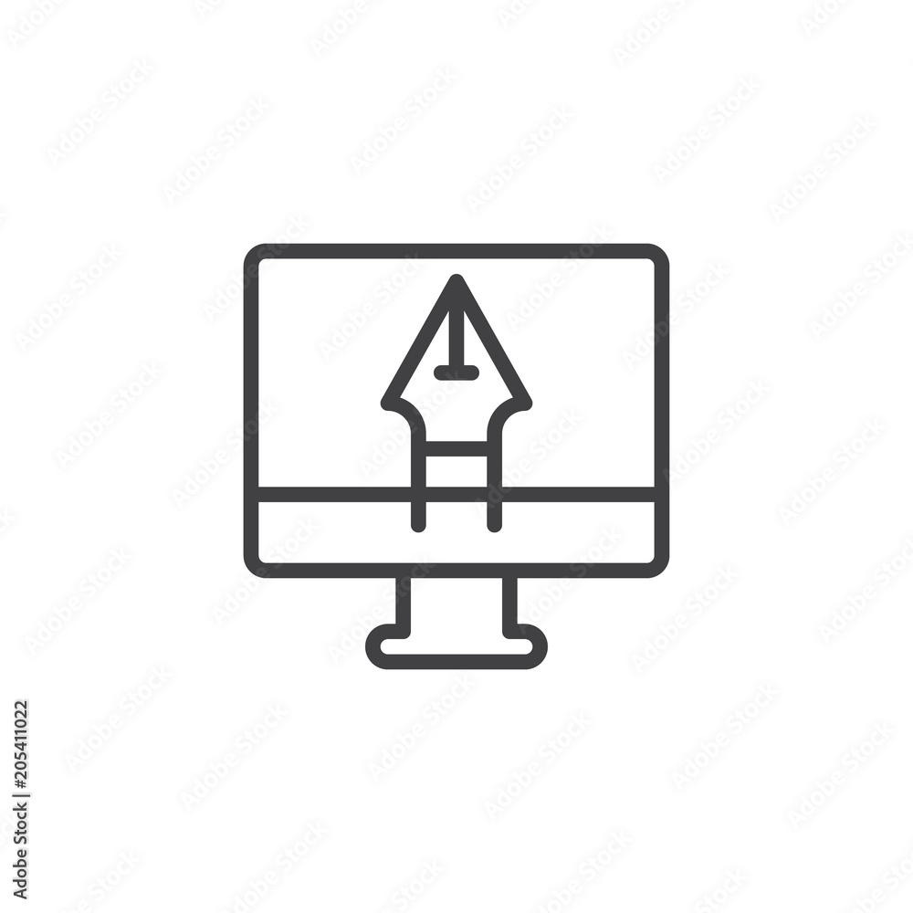 Fototapete graphic design outline icon. linear style sign for mobile concept and web design. fountain pen on pc