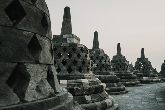 Photograph of the great Borobudur temple, historical famous place in the java island Indonesia. Lifestyle and travel photography.