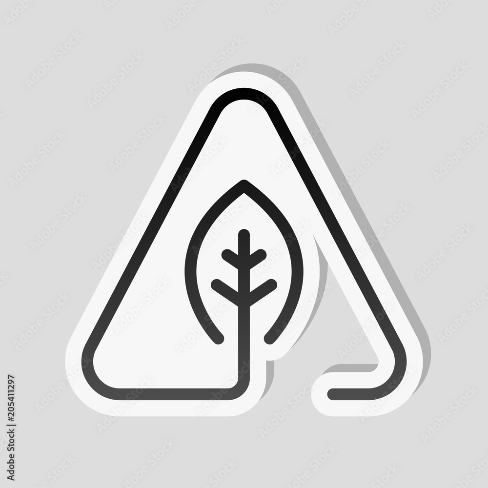 Poster eco leaf in warning triangle. problem with ecology. linear symbo