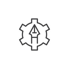 Pen tool in gear outline icon. linear style sign for mobile concept and web design. Graphics design settings line vector icon. Symbol, logo illustration. Pixel perfect vector graphics
