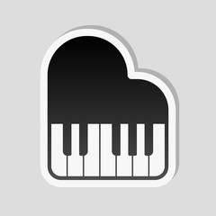 Grand piano icon. Sticker style with white border and simple sha
