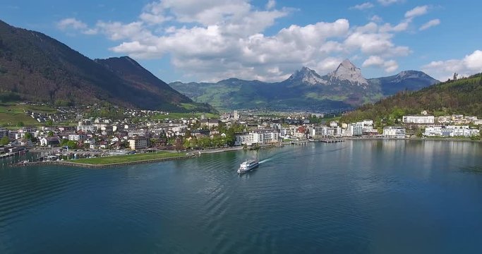 Brunnen with mount Mythen and lake Lucerne
