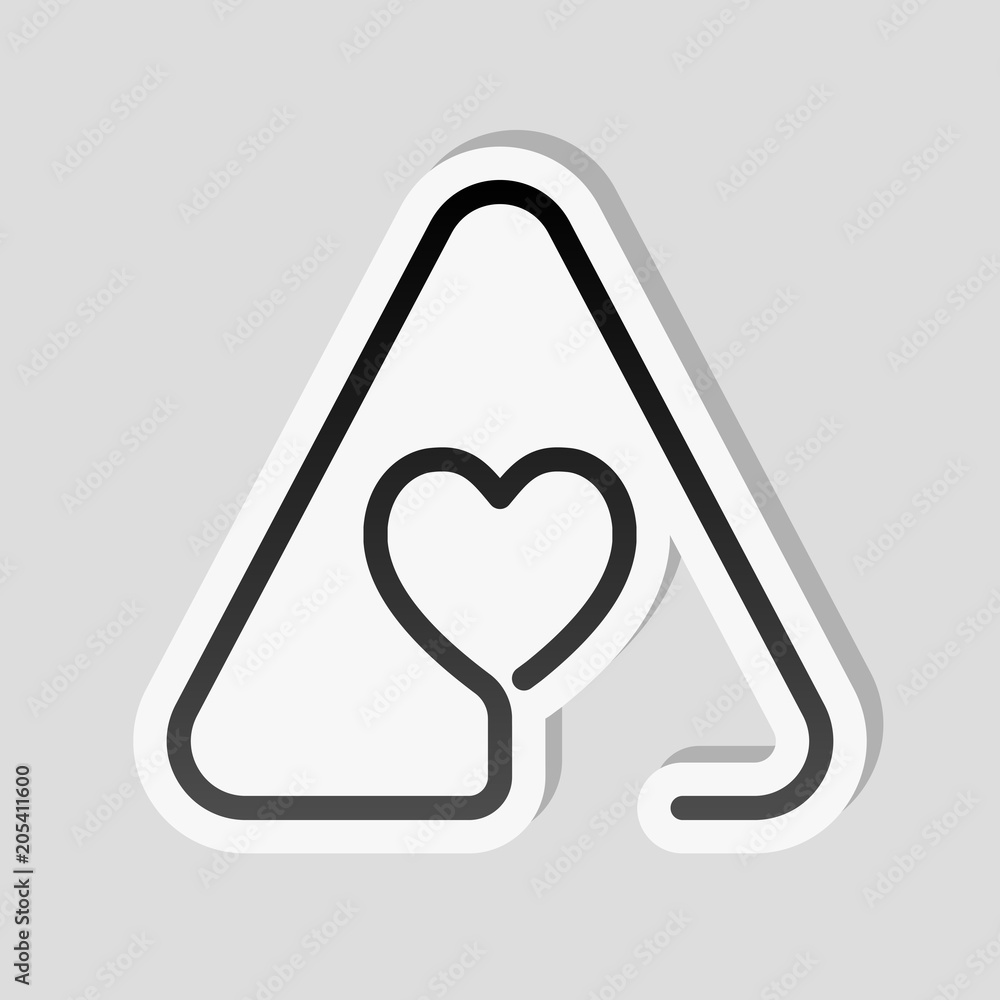 Poster heart in warning triangle. linear icon with thin outline. one li
