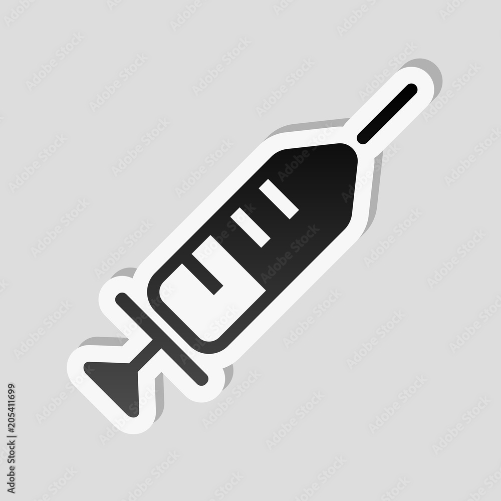 Poster simple injector icon. sticker style with white border and simple