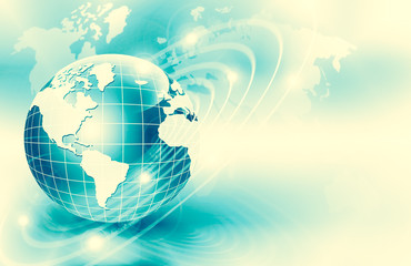 Best Internet Concept of global business. Globe, glowing lines on technological background. Wi-Fi, rays, symbols Internet, 3D illustration