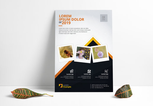 Dark Blue and White Flyer Layout with Orange Accents