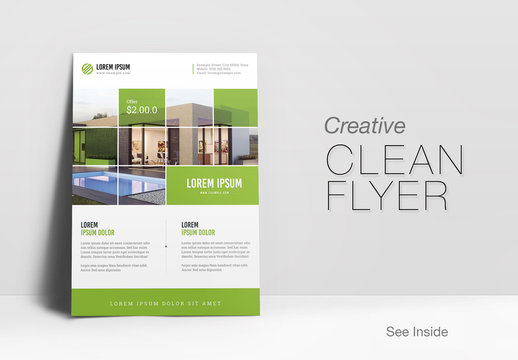 Real Estate Flyer Layout with Green Accents