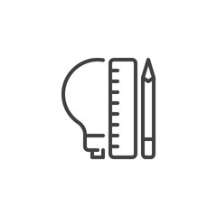 Fototapeta na wymiar Lightbulb with pencil and ruler outline icon. linear style sign for mobile concept and web design. Design idea simple line vector icon. Symbol, logo illustration. Pixel perfect vector graphics