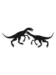 2 kampf raptor jagen silhouette schwarz umriss t-rex fleischfresser böse gefährlich fressen dino dinosaurier saurier clipart comic cartoon design