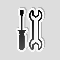Repair service, wrench and screwdriver, tools. Sticker style wit