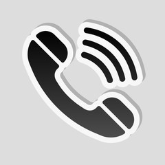 Ringing phone icon. Retro symbol. Sticker style with white borde