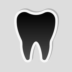 Silhouette of tooth. Simple icon. Sticker style with white borde