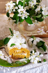 Obraz na płótnie Canvas Cinnamon Apple Cake Roll with cream cheese