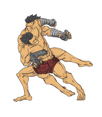 Muay thai or thai kickboxing. Martial art vector and illustration