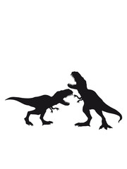 2 feinde kampf kämpfen rennen laufen silhouette schwarz umriss t-rex böse brüllen tyranosaurus rex gefährlich fressen dino dinosaurier saurier clipart comic cartoon design