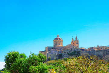 Fototapeta na wymiar Skyline of Mdina with St Paul Cathedral in Malta