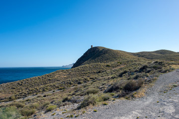 Fototapeta na wymiar Sea and mountain on the coast of Carboneras, Almeria