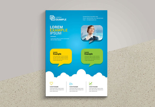 Teal and White Flyer Layout with Yellow Accents