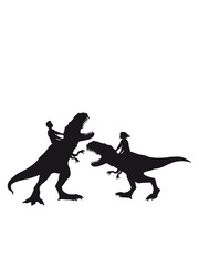 2 feinde freunde kampf kämpfen angriff reiter reiten silhouette schwarz umriss t-rex fleischfresser böse brüllen tyranosaurus rex gefährlich fressen dino dinosaurier saurier clipart