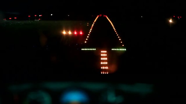 Instrumental approach. View from the cockpit of the plane on the runway