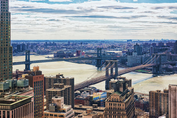New York Brooklyn Bridge and Manhattan Bridge in USA
