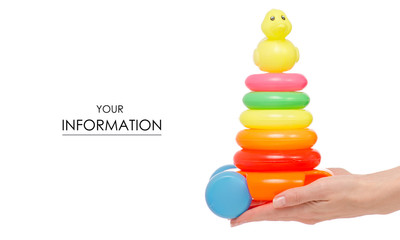Children's toy pyramid in hand pattern