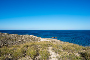 Fototapeta na wymiar Sea and mountain on the coast of Carboneras, Almeria