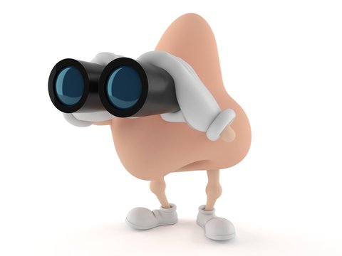 Nose character looking through binoculars