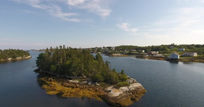 Aerial Zoom of Small Island in Nova Scotia, Canada