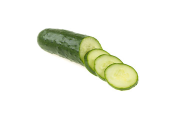 fresh green cucumber sliced on white background