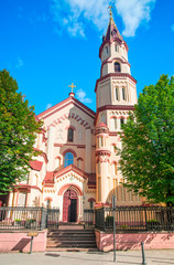 Fototapeta na wymiar Street and Orthodox Church of St Nicholas Vilnius