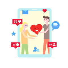 Vector illustration of dating app. Online dating and social media.